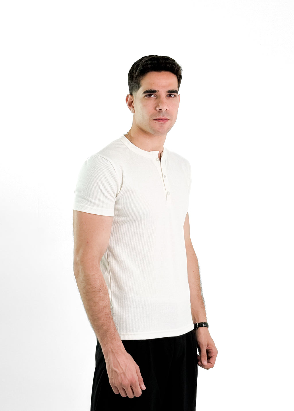 KEMIT’s Slim Fit Ribbed Henley Shirt - In White
