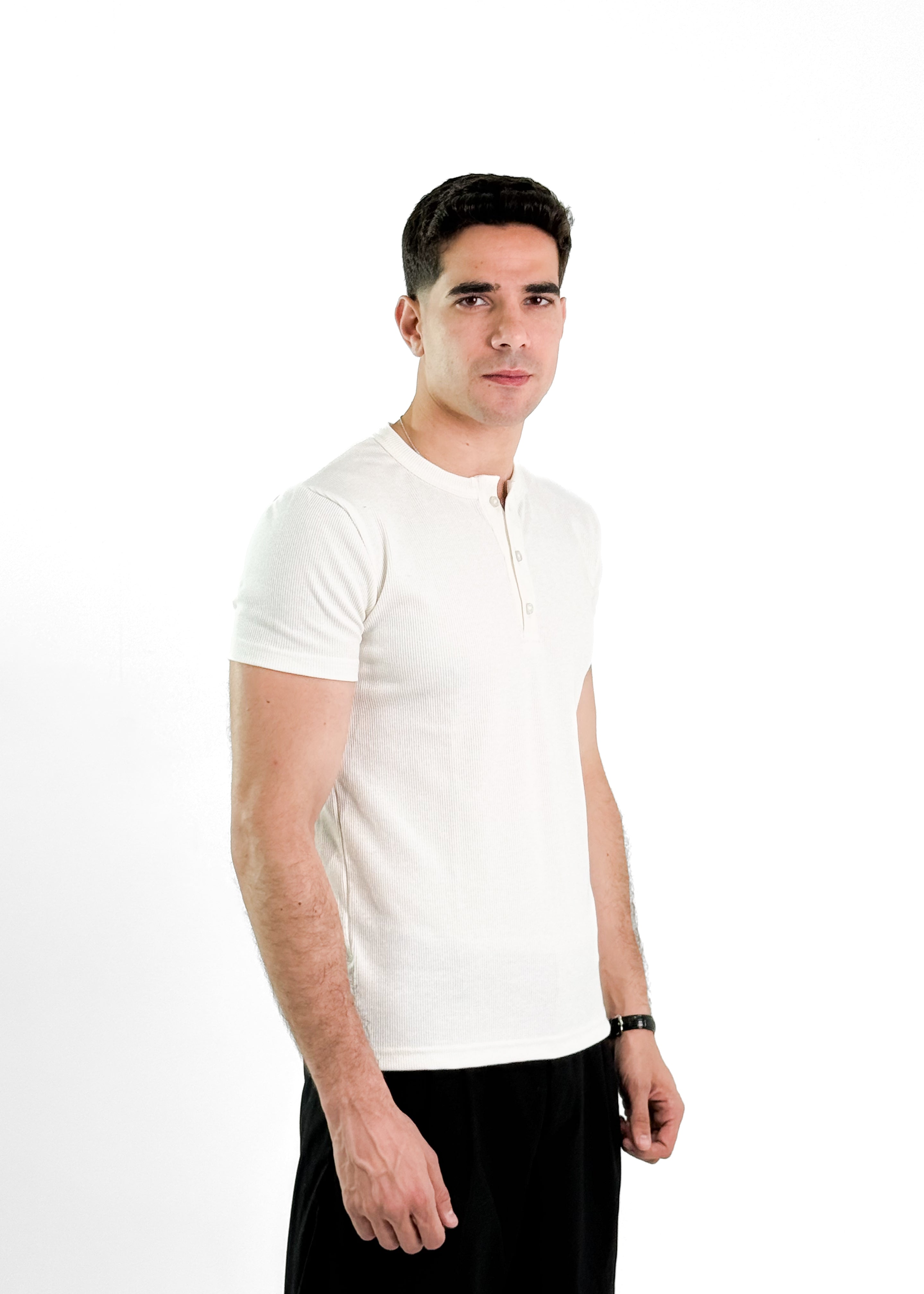 KEMIT’s Slim Fit Ribbed Henley Shirt - In White