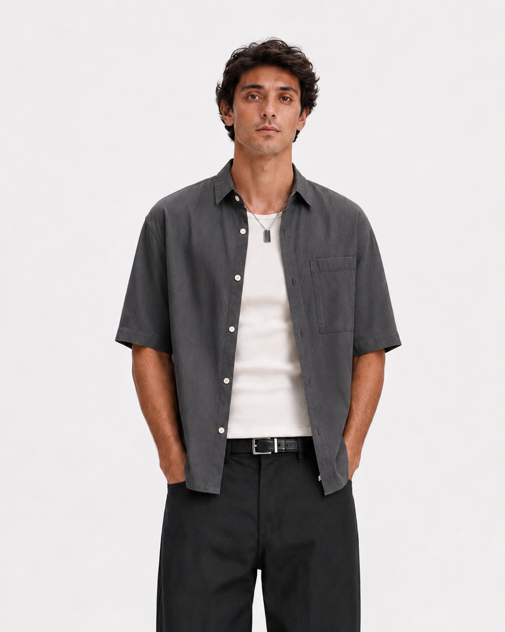 KEMIT’s Relaxed Boxy Fit Short Sleeve Shirt - Charcoal Grey