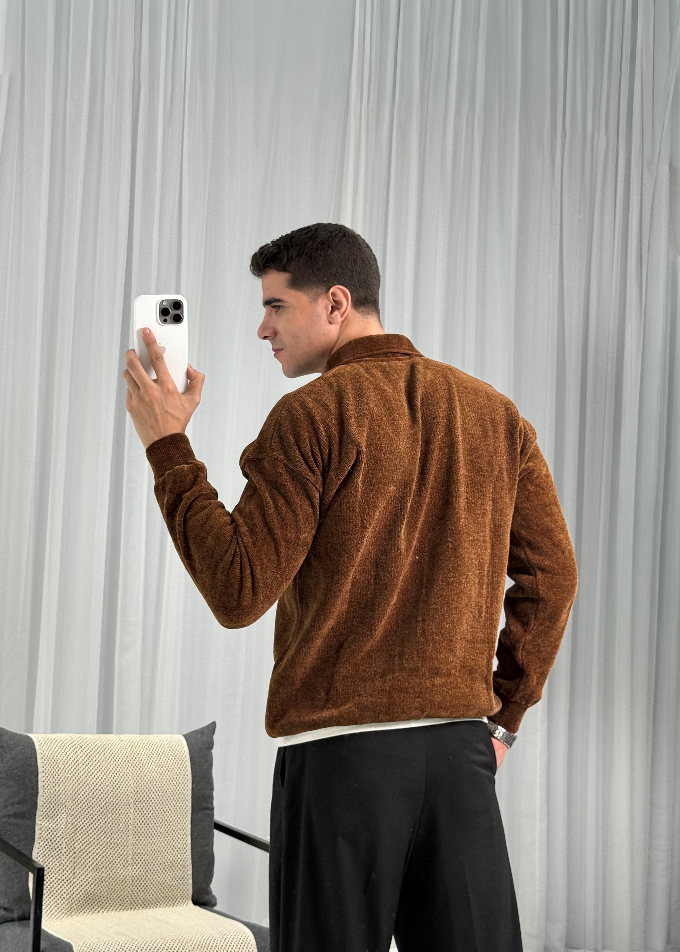 Velvet Striped Sweater in Brown