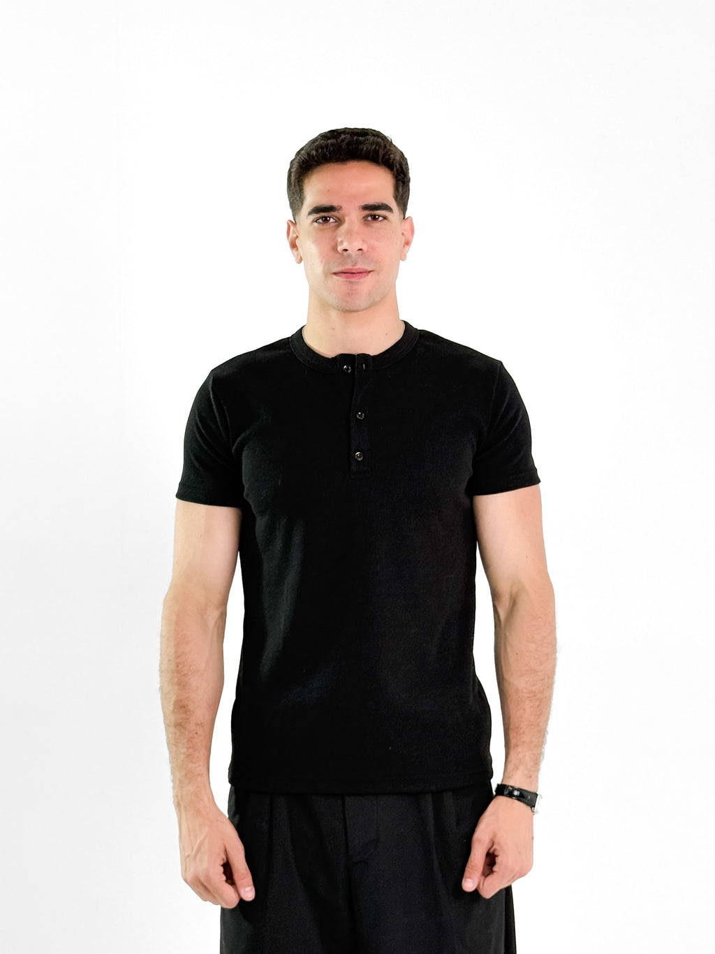 KEMIT’s Slim Fit Ribbed Henley Shirt - In Black