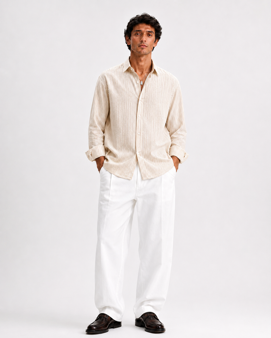 Striped Linen Shirt -Beige