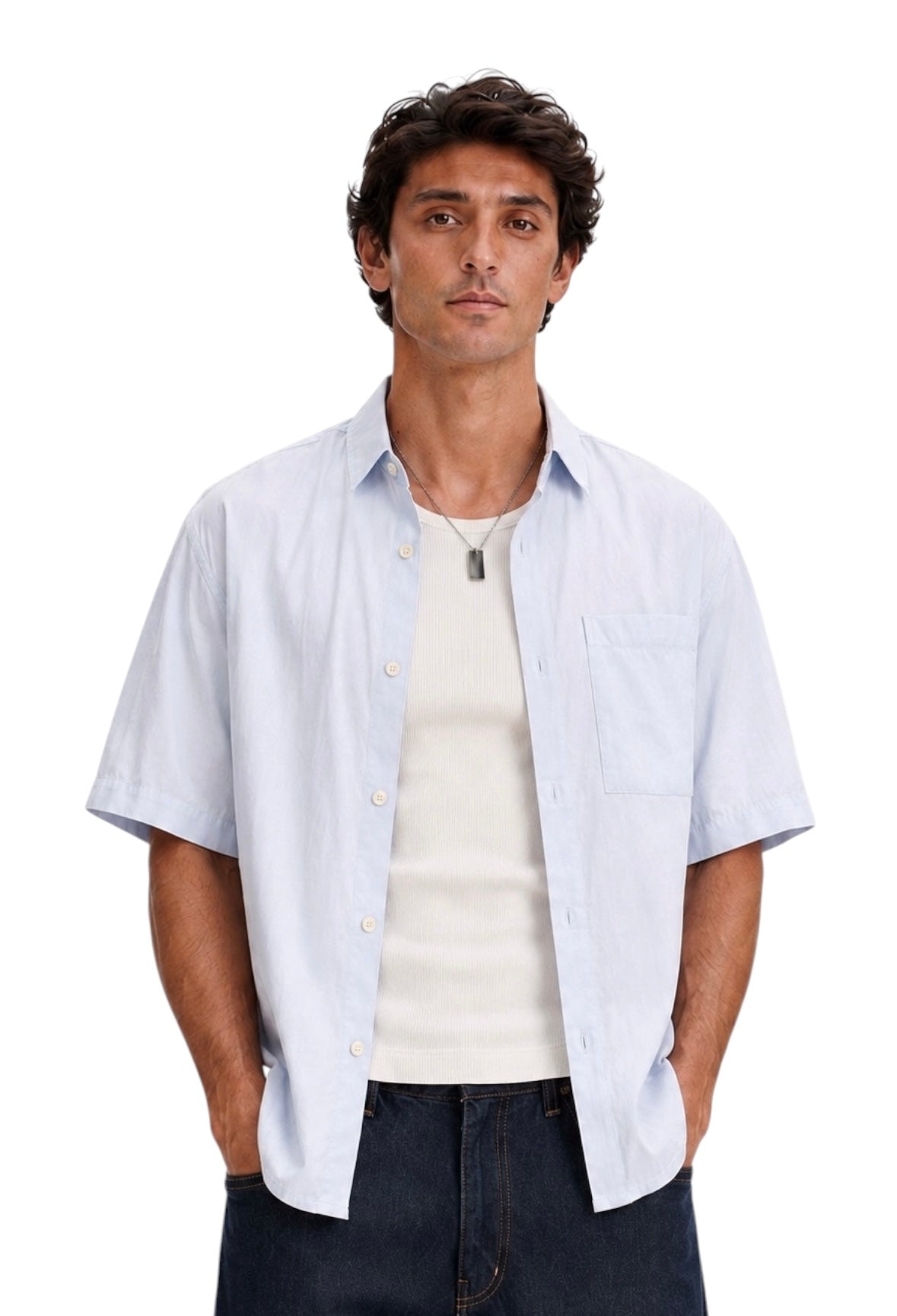KEMIT’s Relaxed Boxy Fit Short Sleeve Shirt - Light blue