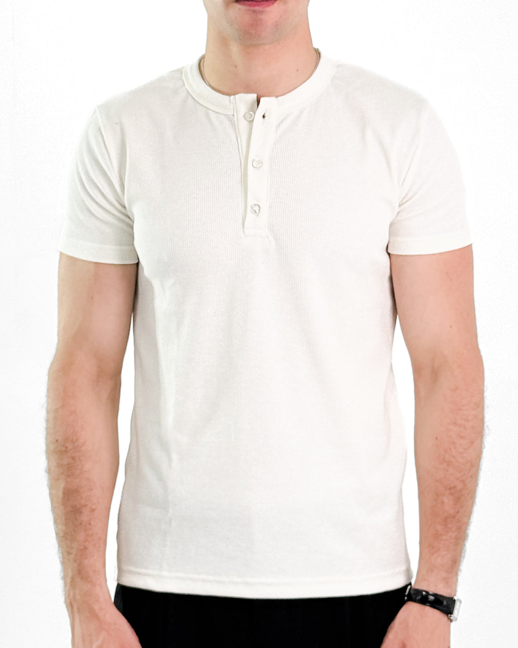 KEMIT’s Slim Fit Ribbed Henley Shirt - In White