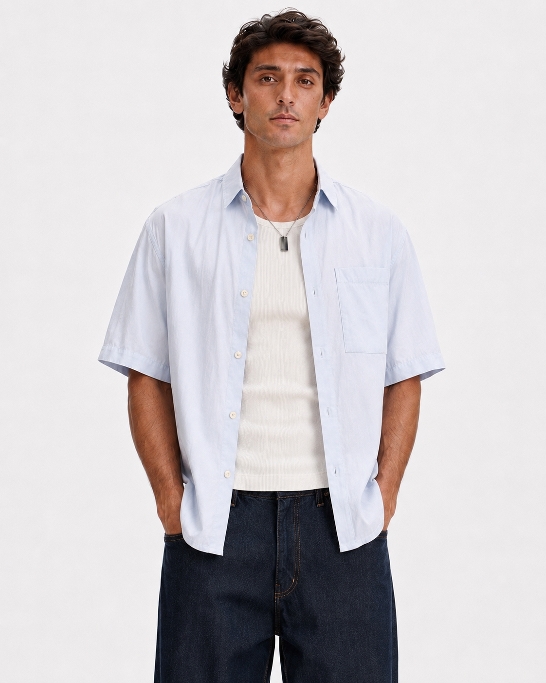 KEMIT’s Relaxed Boxy Fit Short Sleeve Shirt - Light blue