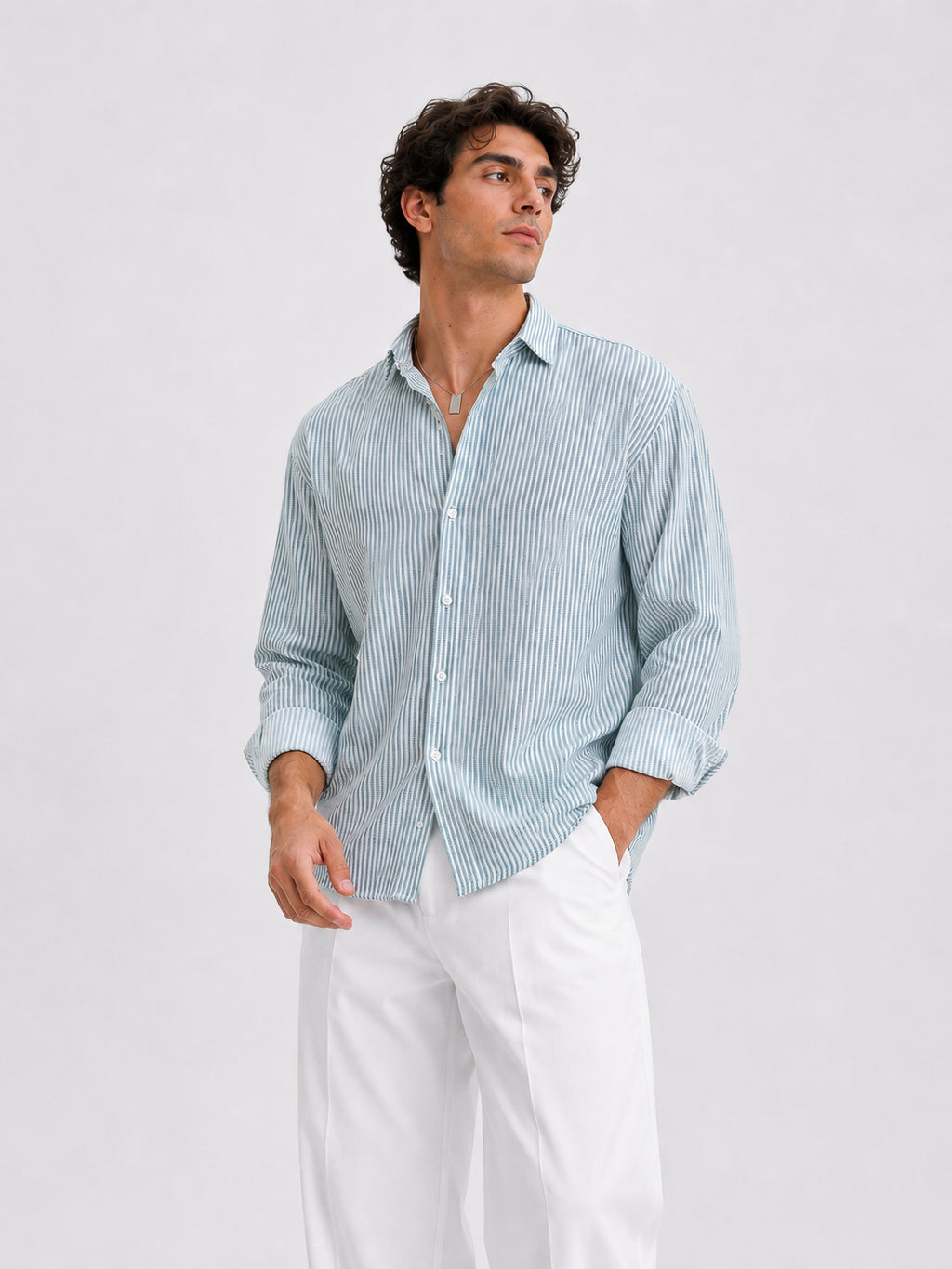 Striped Linen Shirt - Seafoam Green