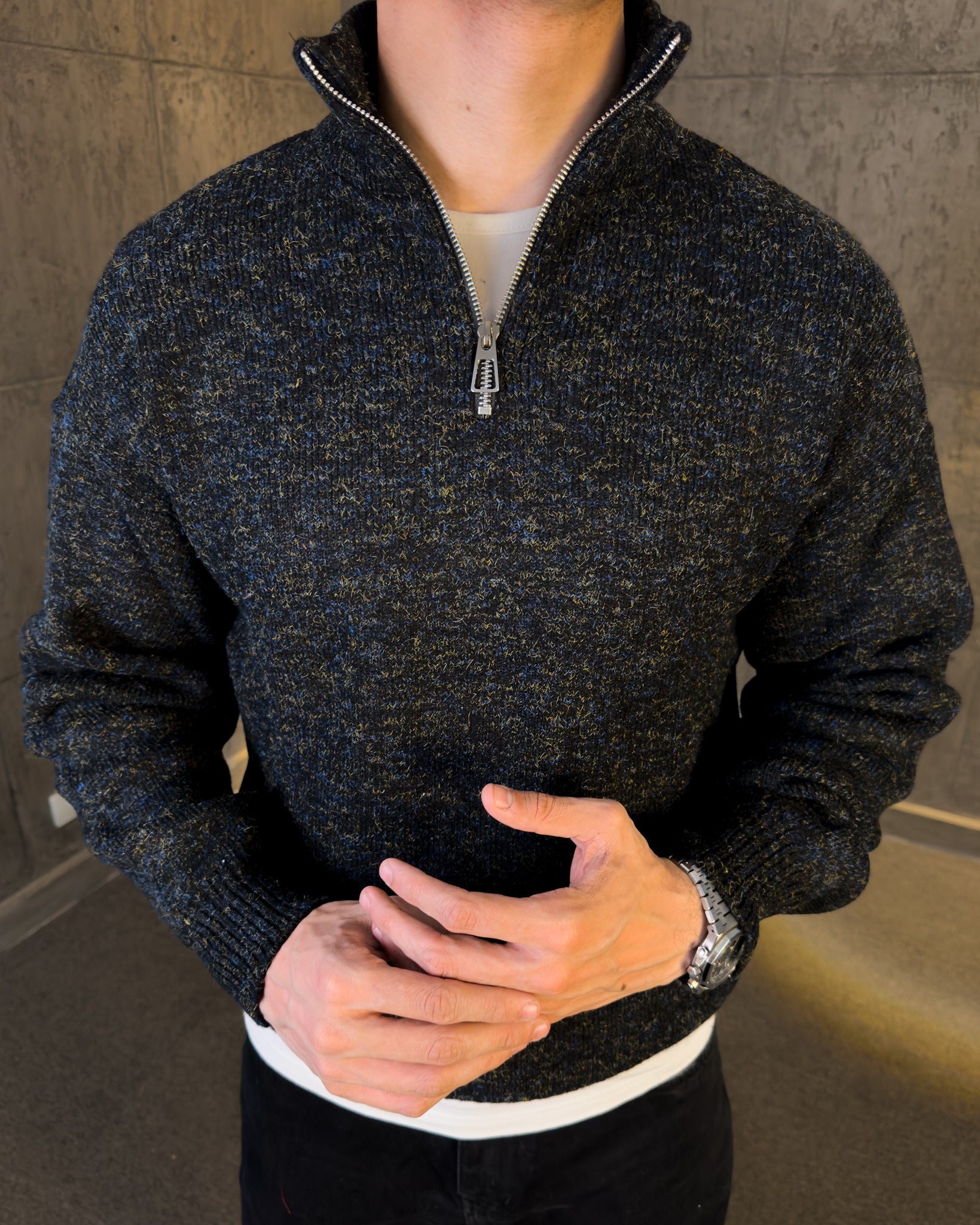 KEMIT’s Heather Knit Quarter Zip ( Box fit )