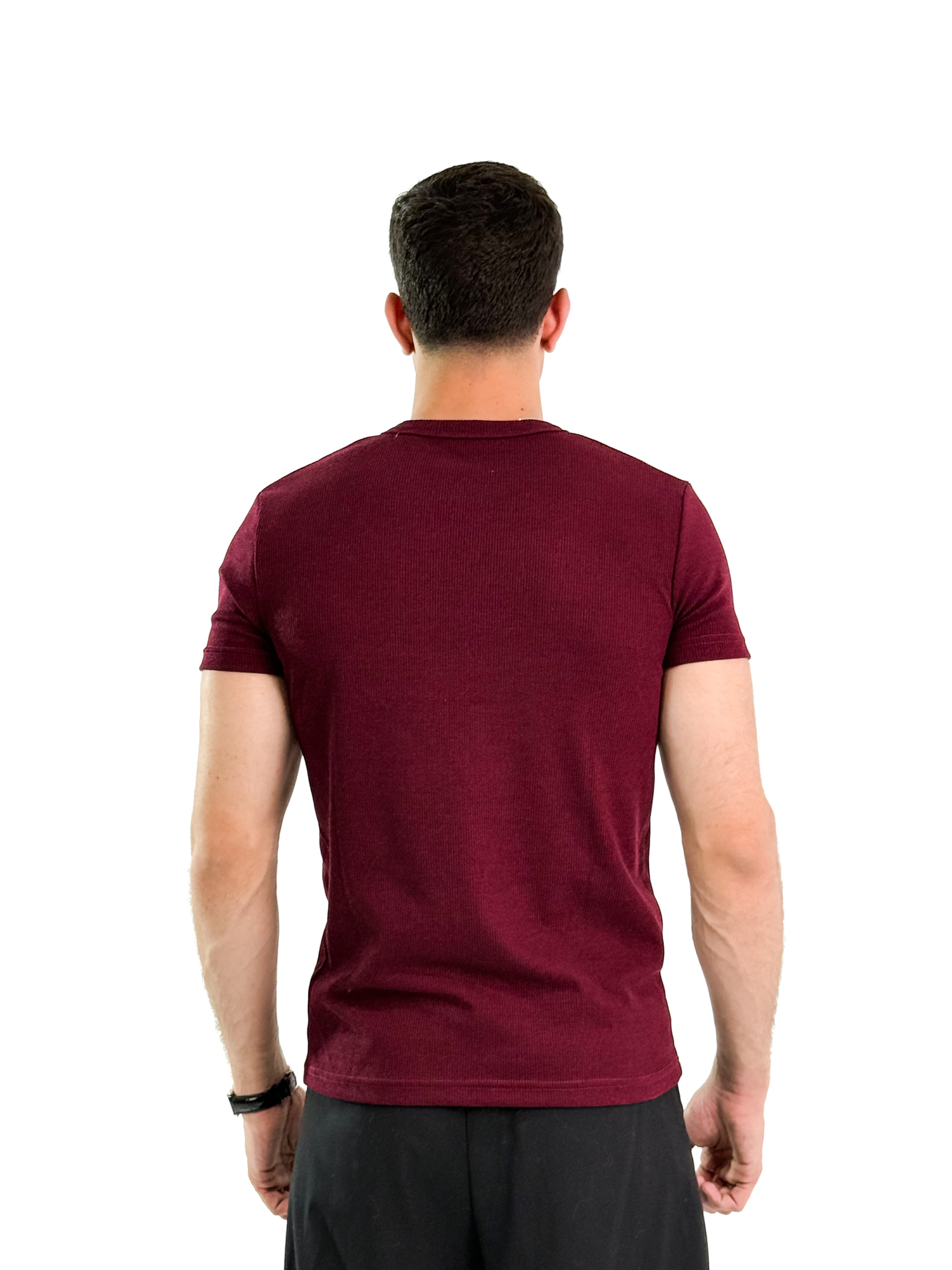 KEMIT’s Slim Fit Ribbed Henley Shirt - In Burgundy