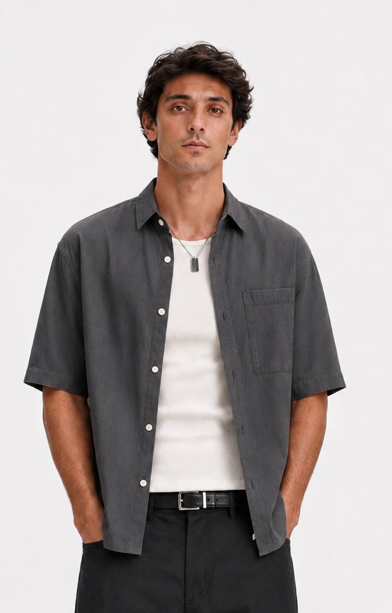 KEMIT’s Relaxed Boxy Fit Short Sleeve Shirt - Charcoal Grey