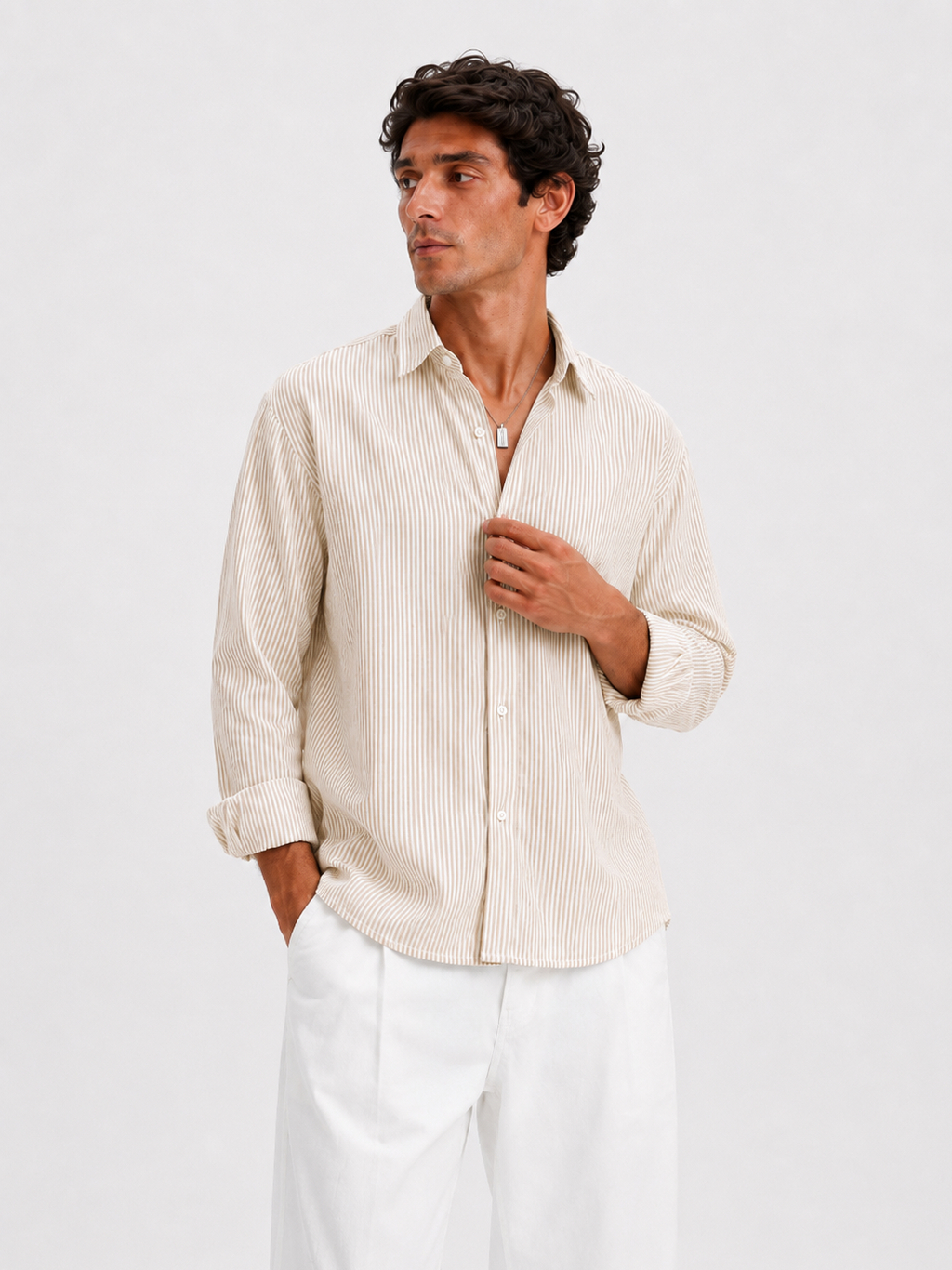 Striped Linen Shirt -Beige