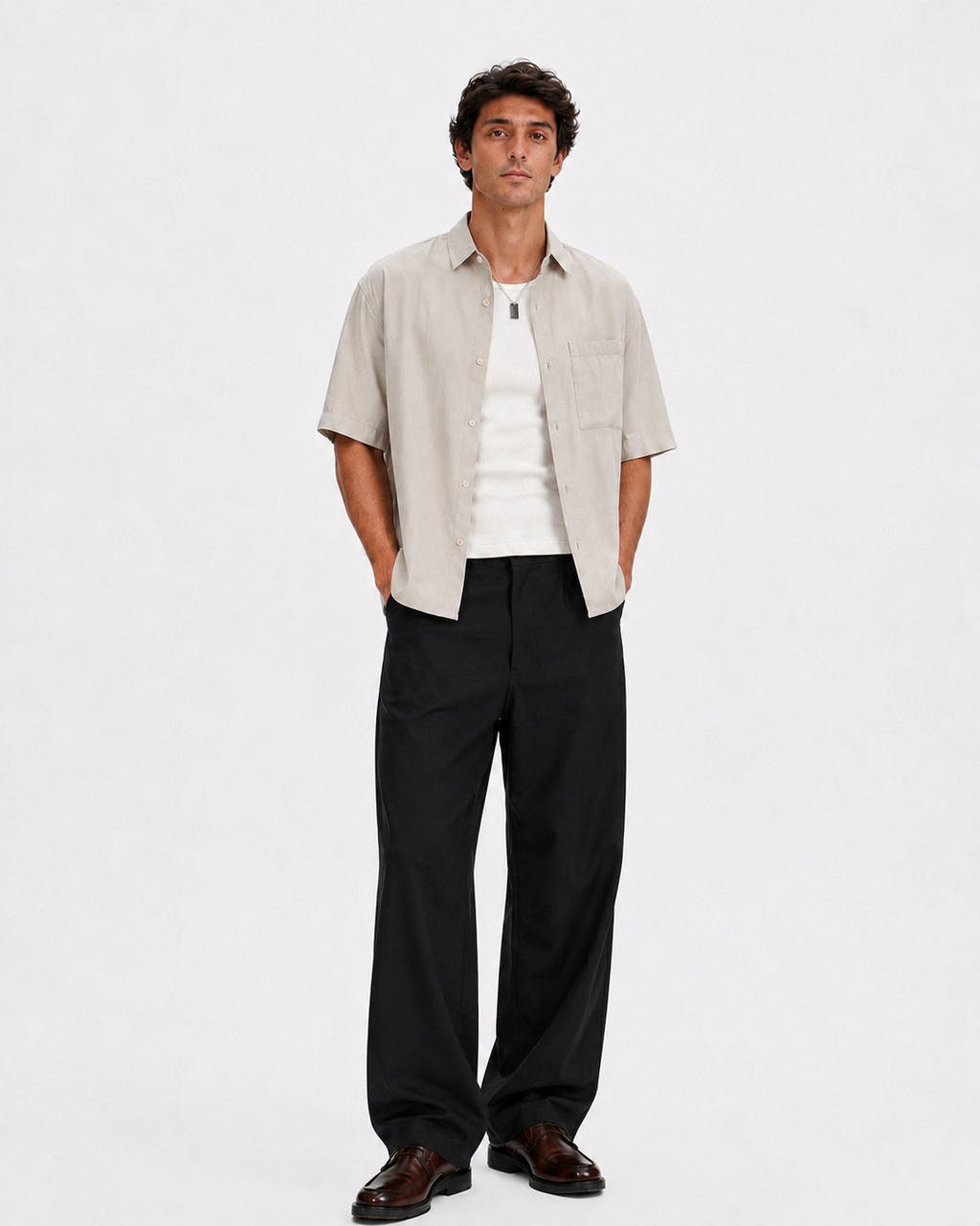 KEMIT’s Relaxed Boxy Fit Short Sleeve Shirt - Beige