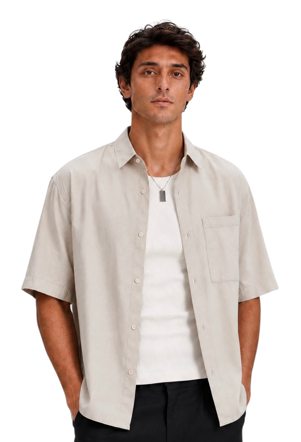 KEMIT’s Relaxed Boxy Fit Short Sleeve Shirt - Beige
