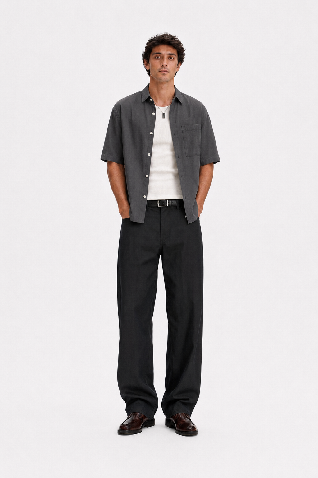 KEMIT’s Relaxed Boxy Fit Short Sleeve Shirt - Charcoal Grey