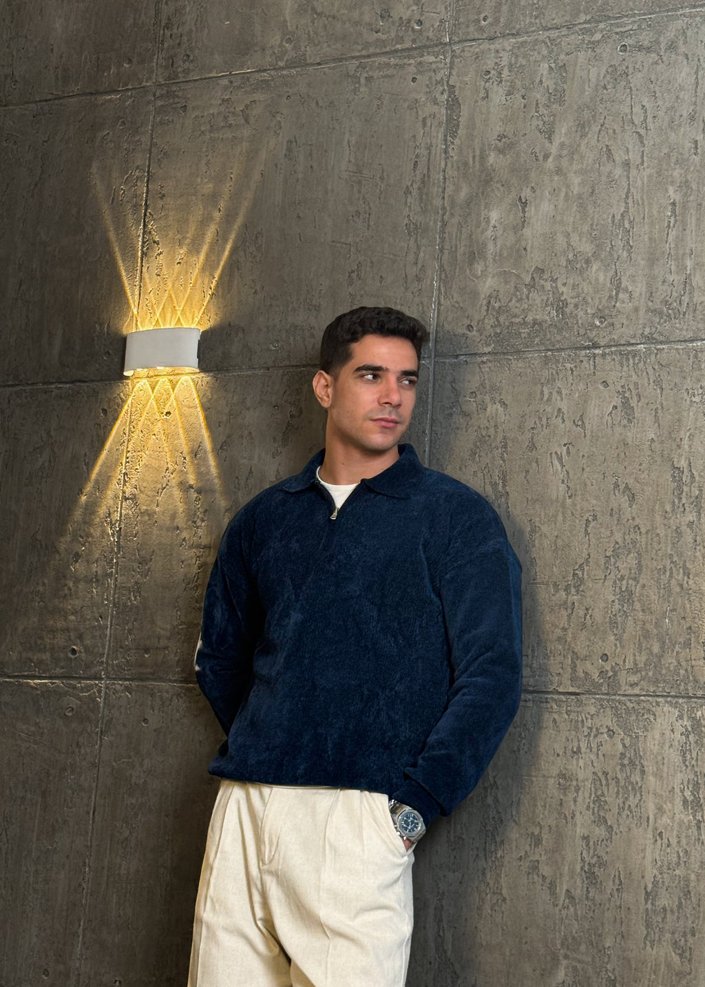 Velvet Striped Sweater in Navy