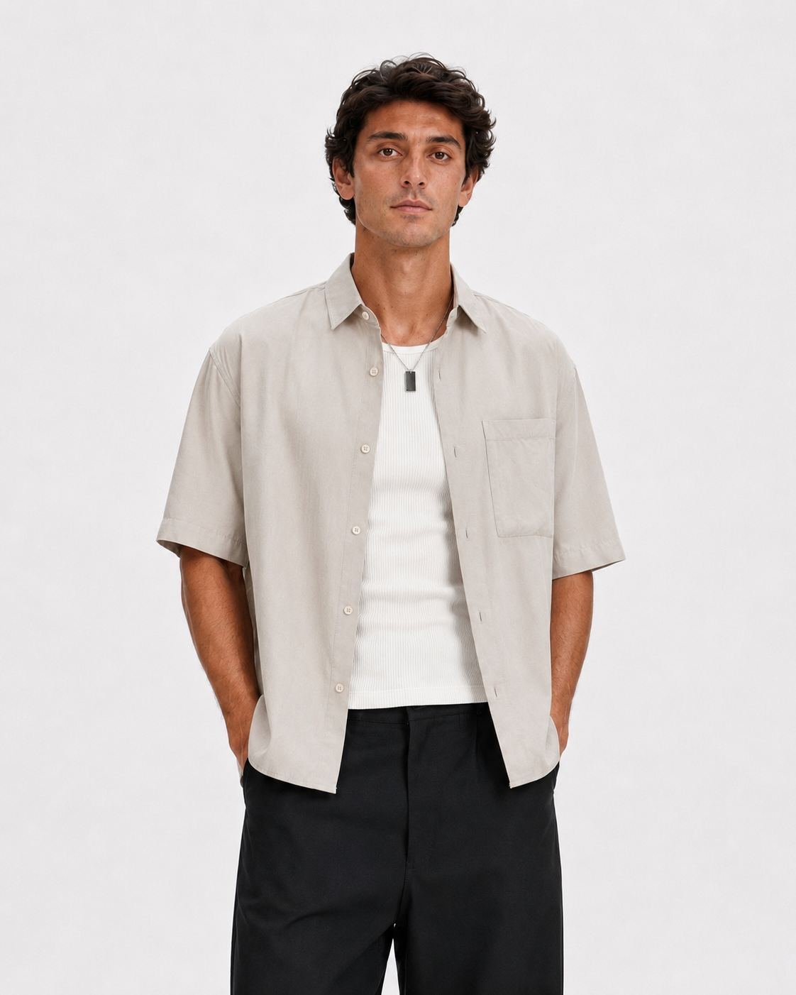 KEMIT’s Relaxed Boxy Fit Short Sleeve Shirt - Beige