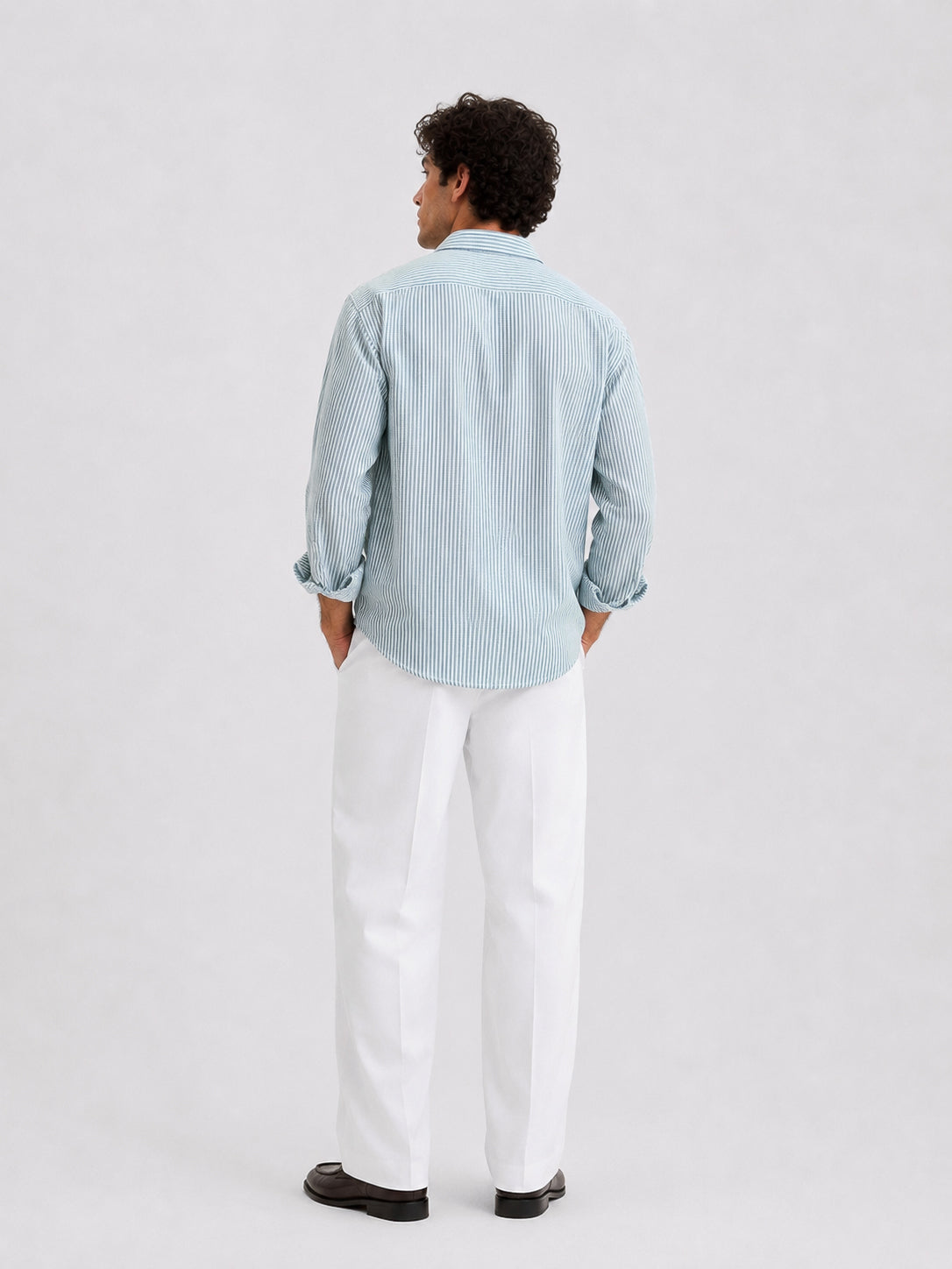 Striped Linen Shirt - Seafoam Green