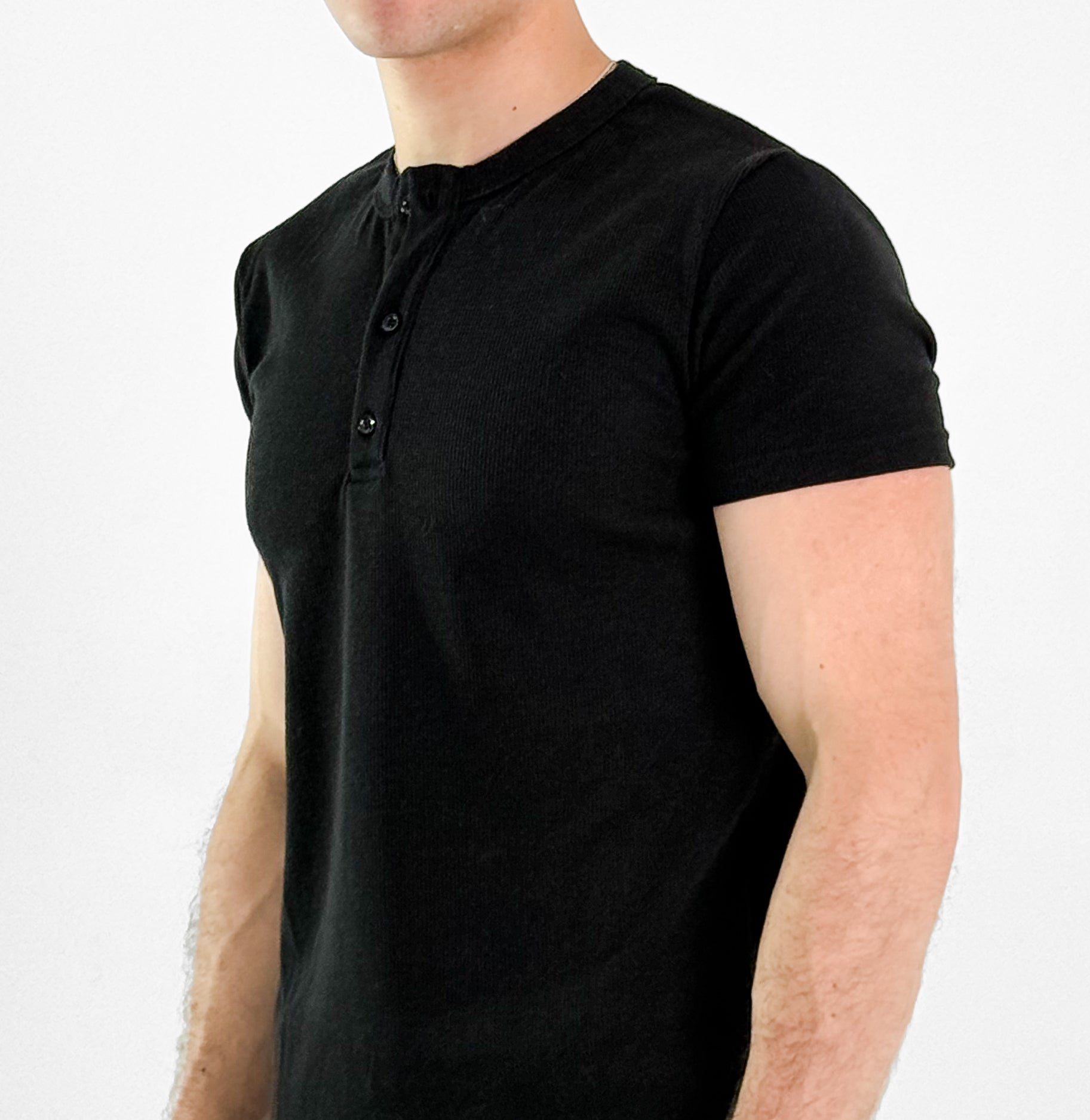 KEMIT’s Slim Fit Ribbed Henley Shirt - In Black