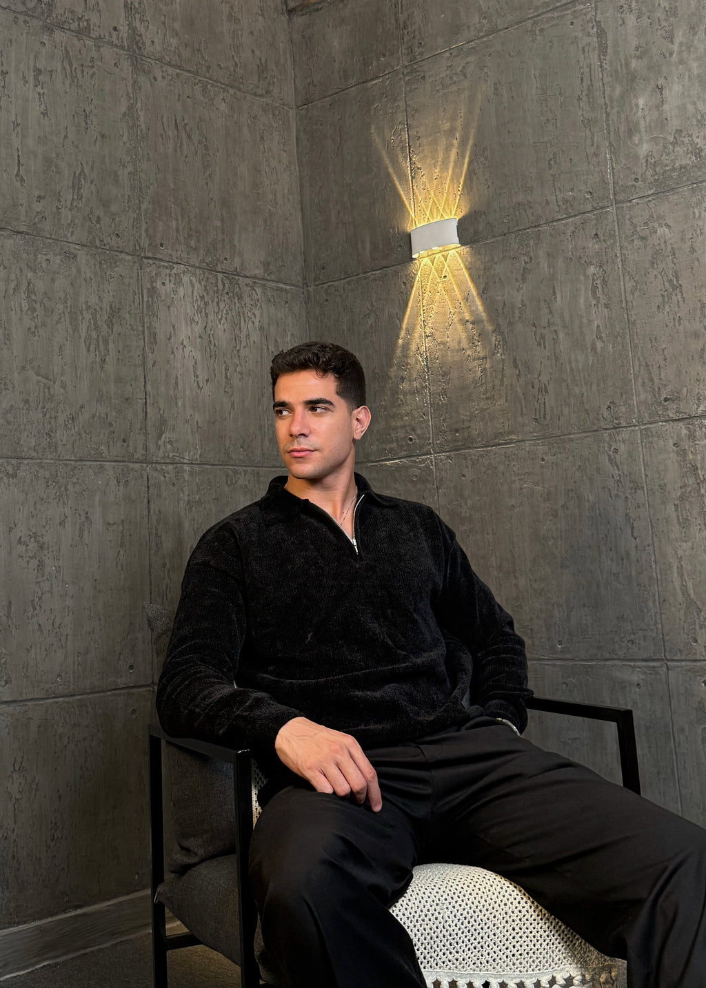 Velvet Striped Sweater in Black