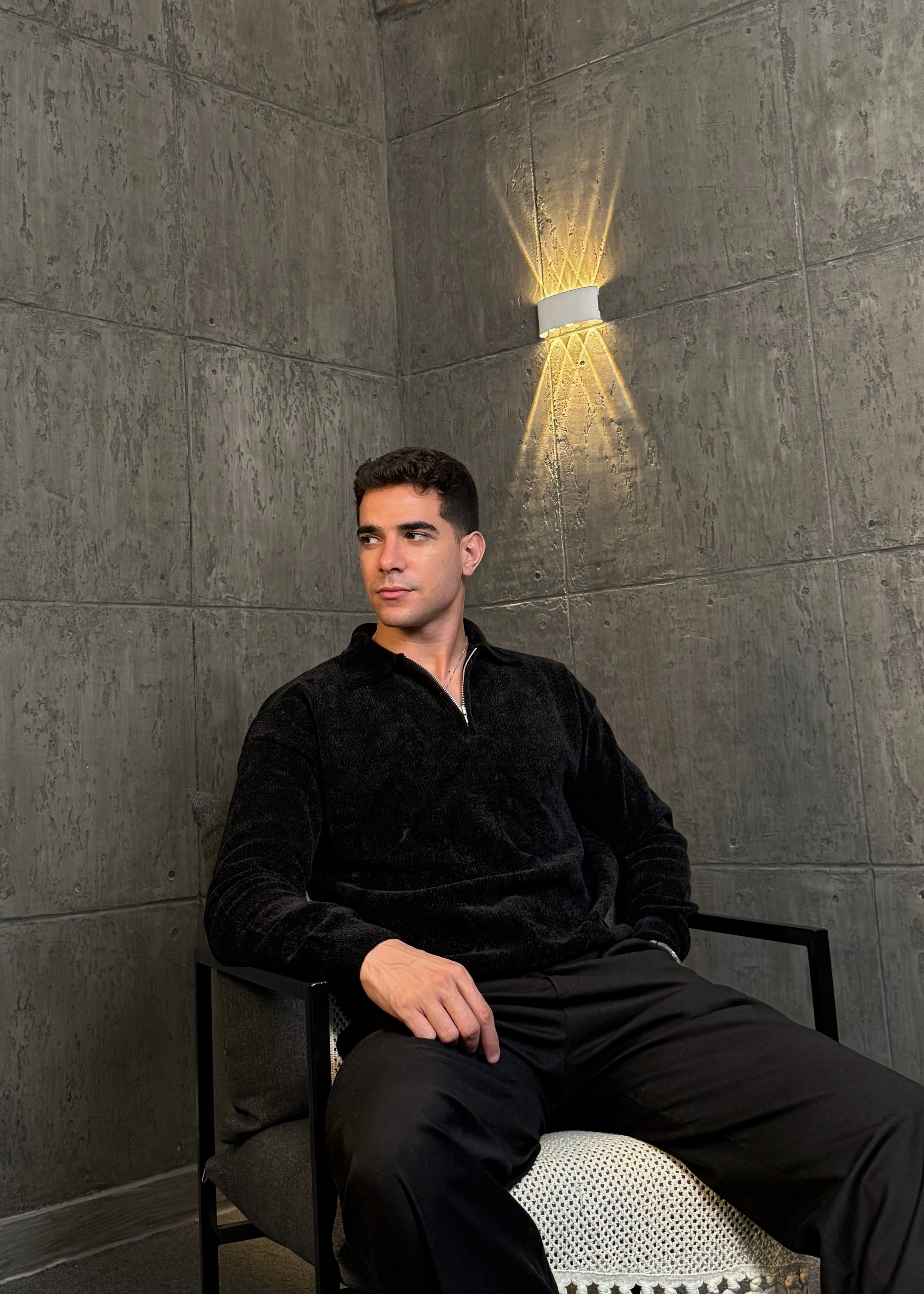 Velvet Striped Sweater in Black