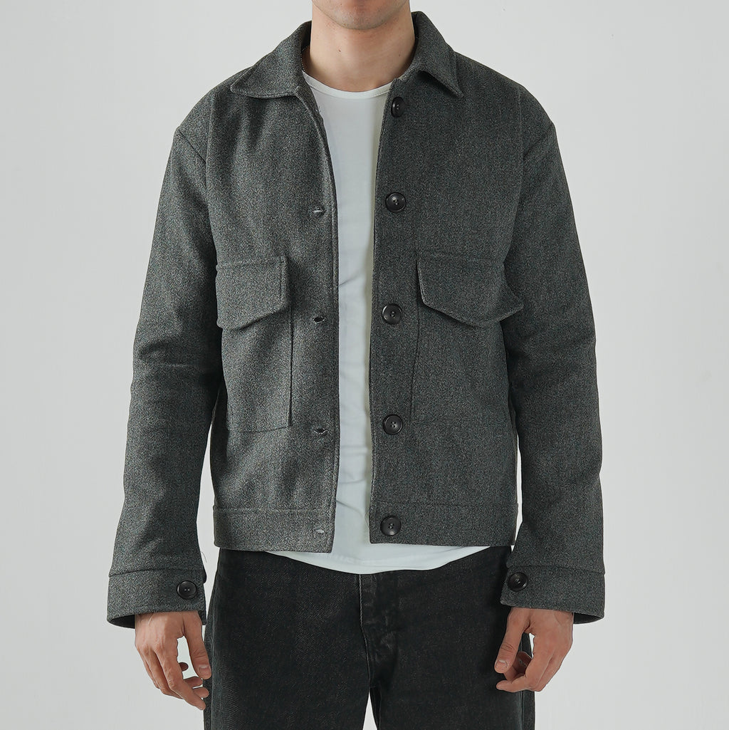 Textured Button Jacket in Grey