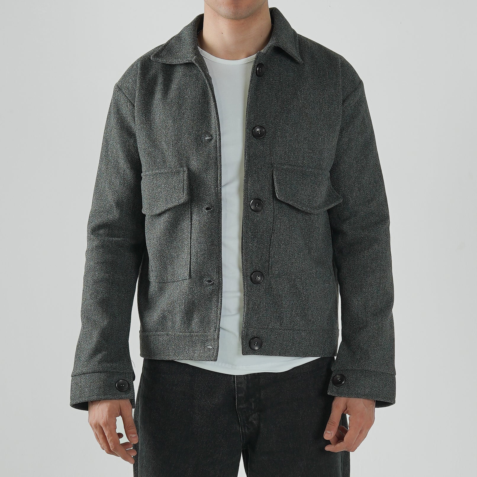 Textured Button Jacket in Grey