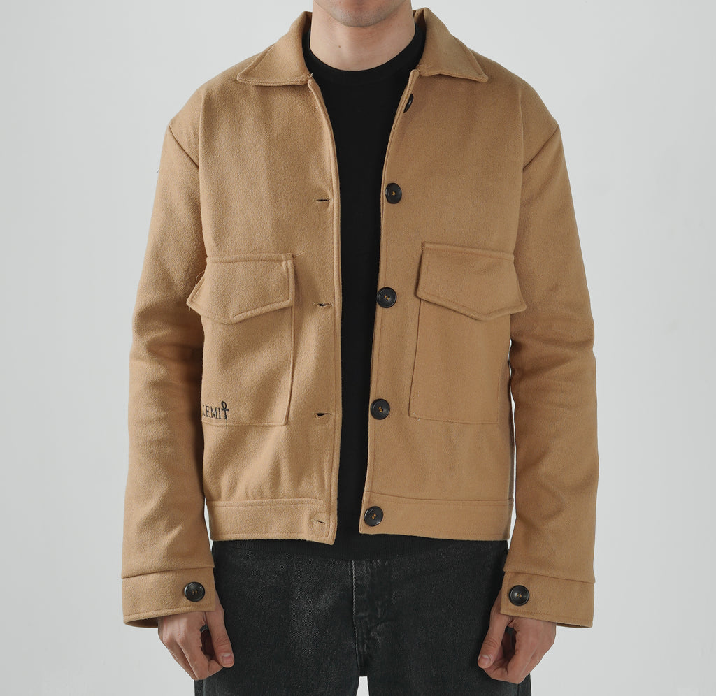 Textured Button Jacket in Beige