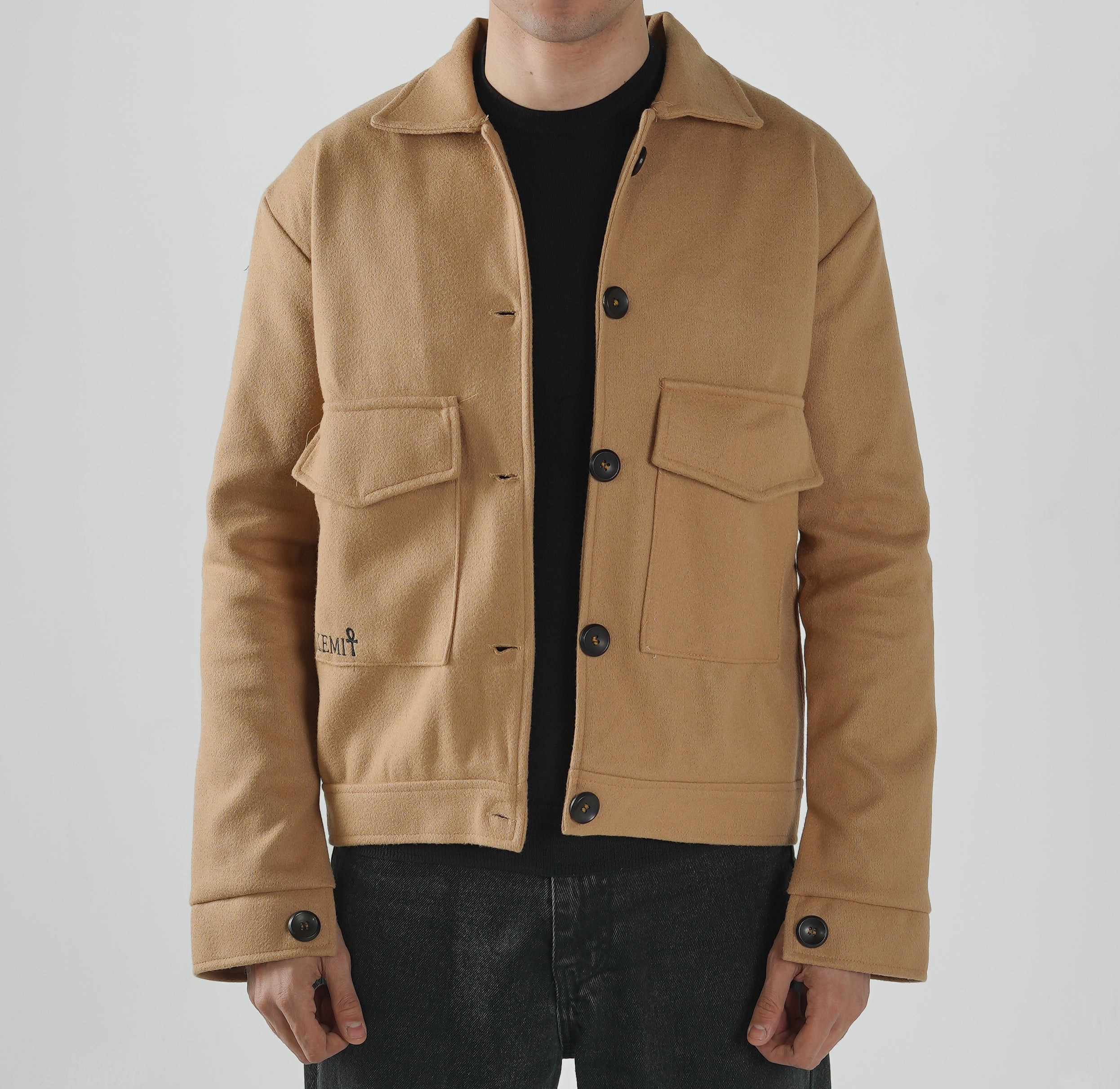 Textured Button Jacket in Beige