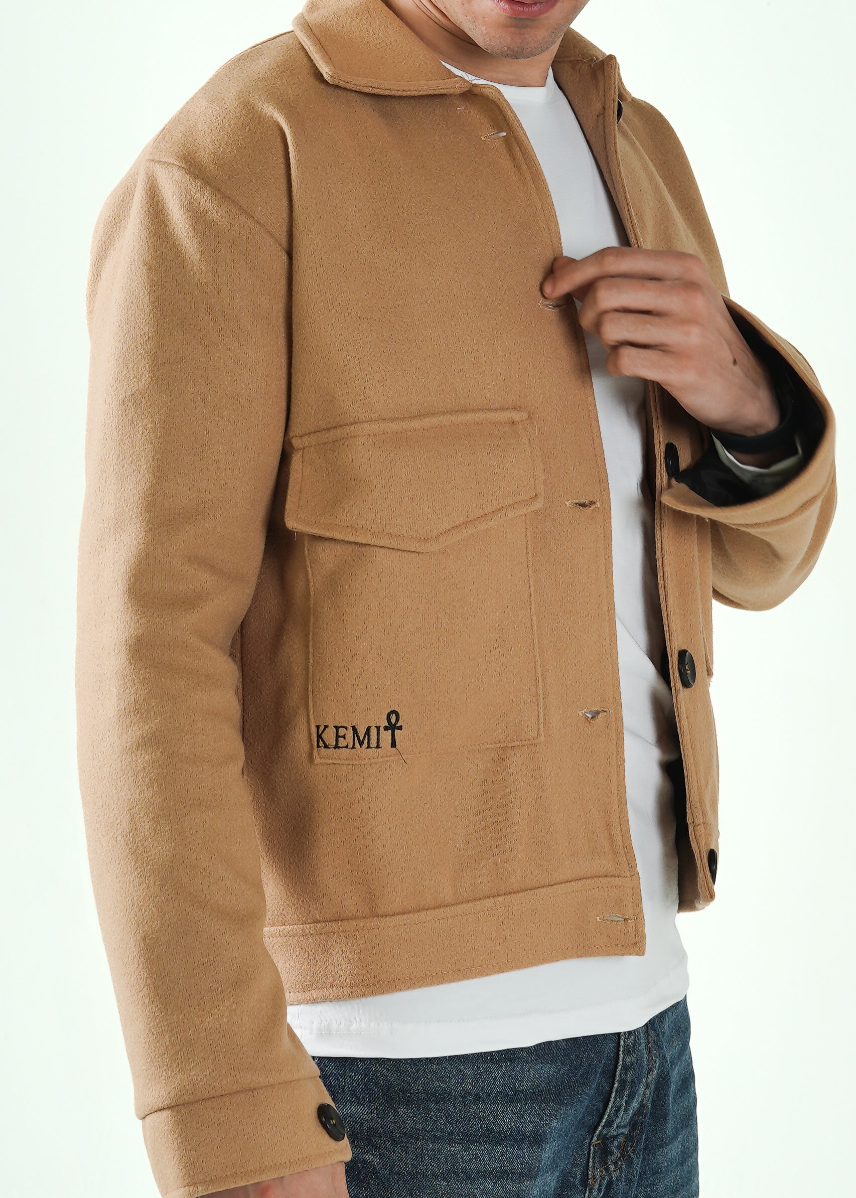 Textured Button Jacket in Beige
