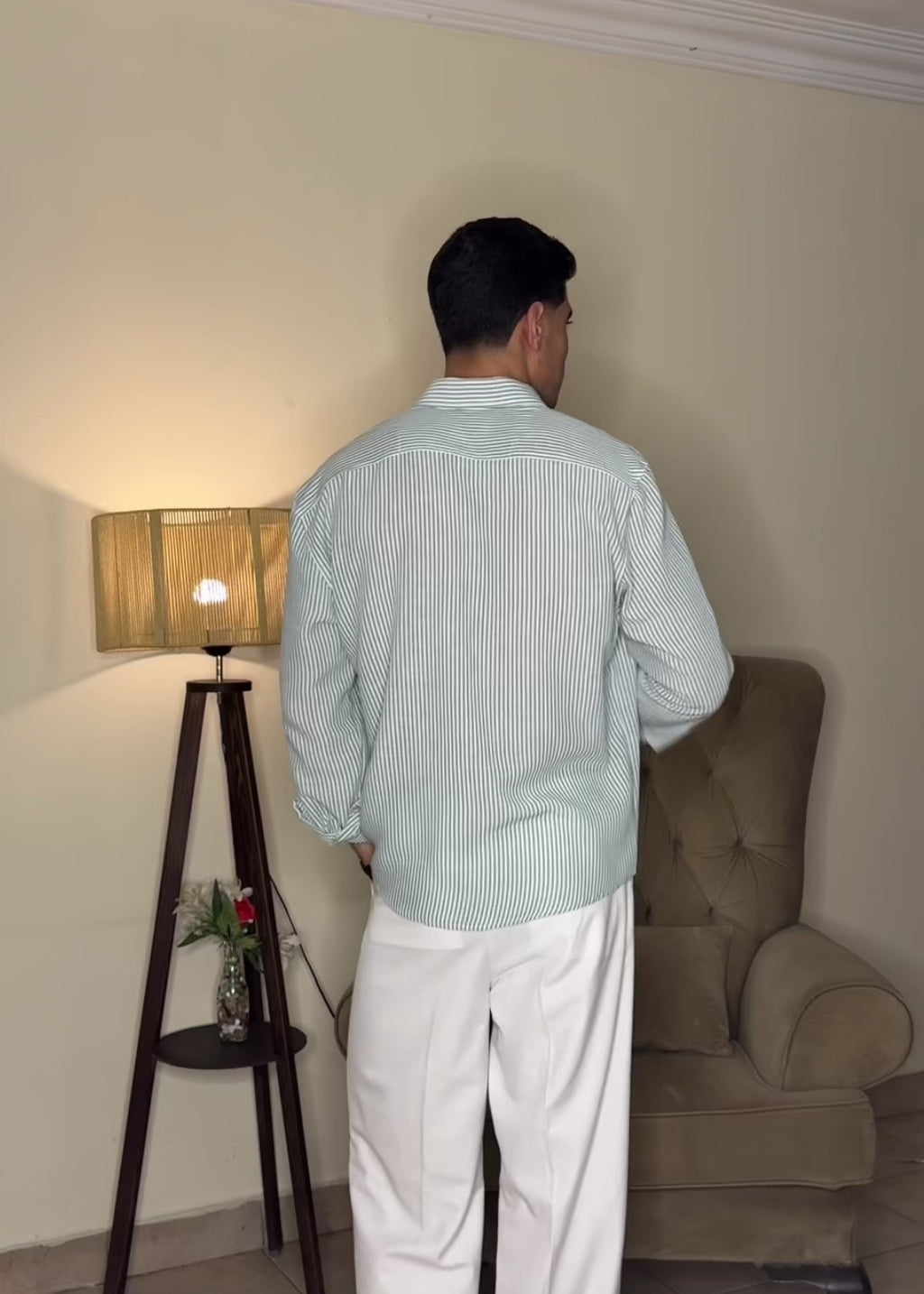 Striped Linen Shirt - Seafoam Green