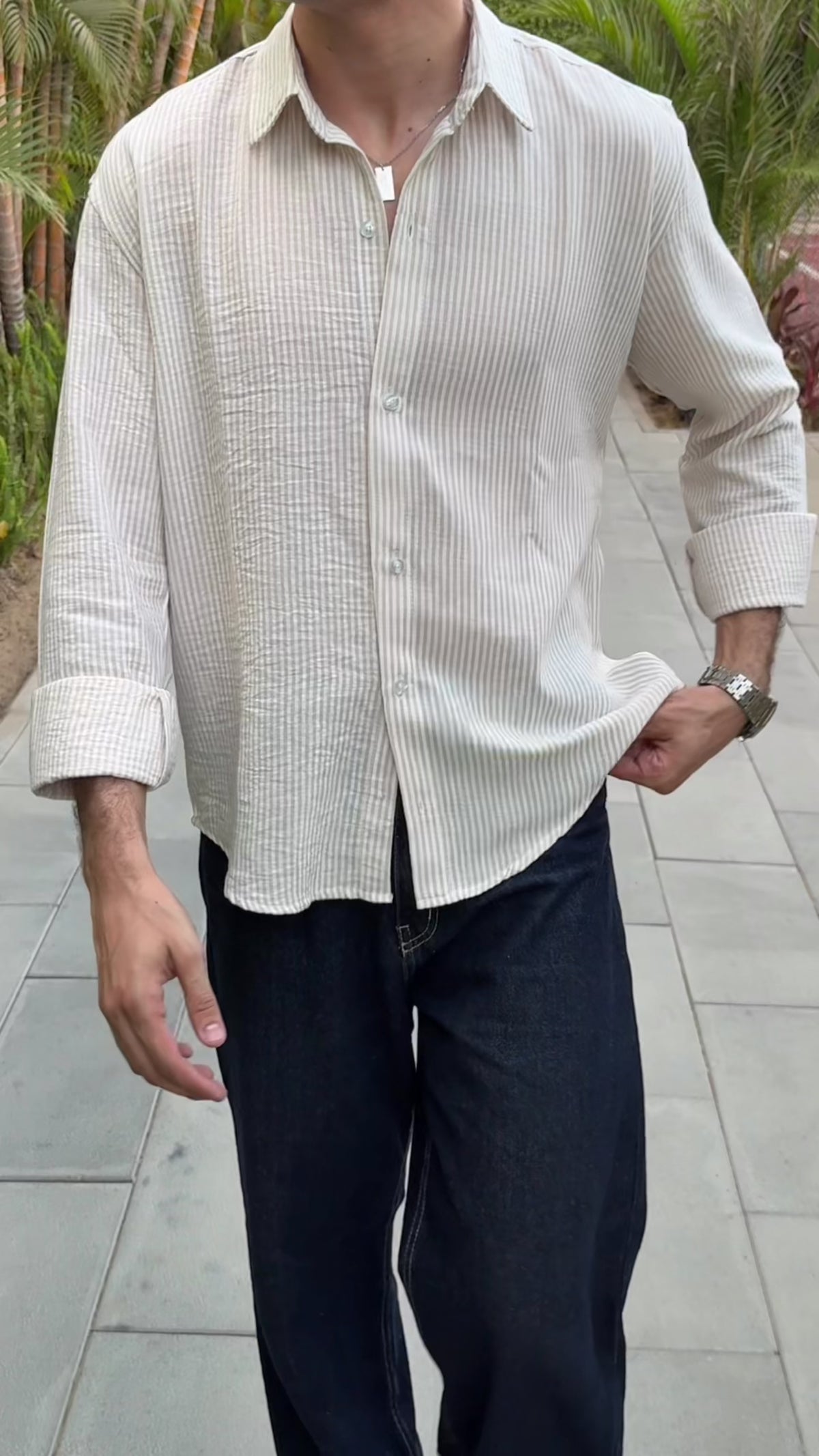 Striped Linen Shirt -Beige